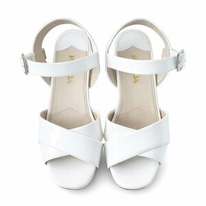Prada White Patent Leather Cork Platform Wedge Sandals EU 39